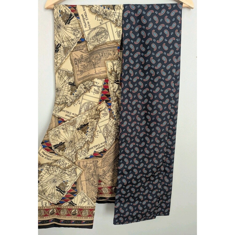 Vtg Mens Twill Neck Scarf Lot 2 Muffler Mackintosh New England Paisley Classic